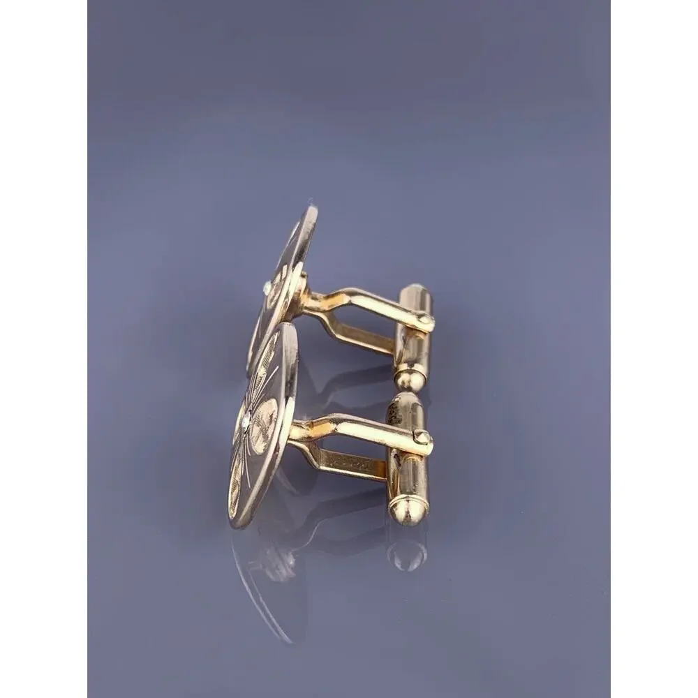 Clover White Rhinestone Cufflinks Gold Tone Etched Drops Square Vintage